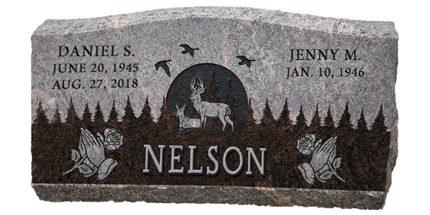 A customized granite headstone.